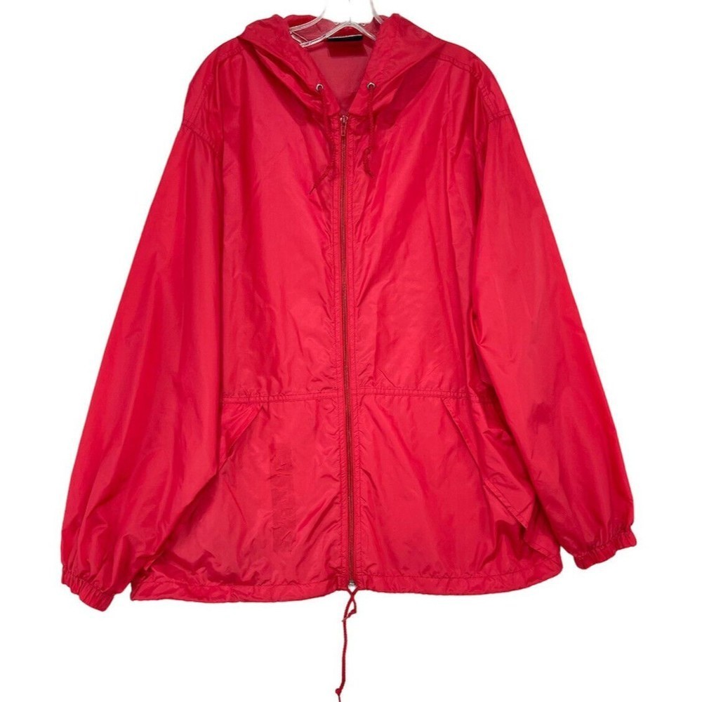 Casual Gear Rain Hooded Mens Large Red Long Sleeve Full Zip Jacket